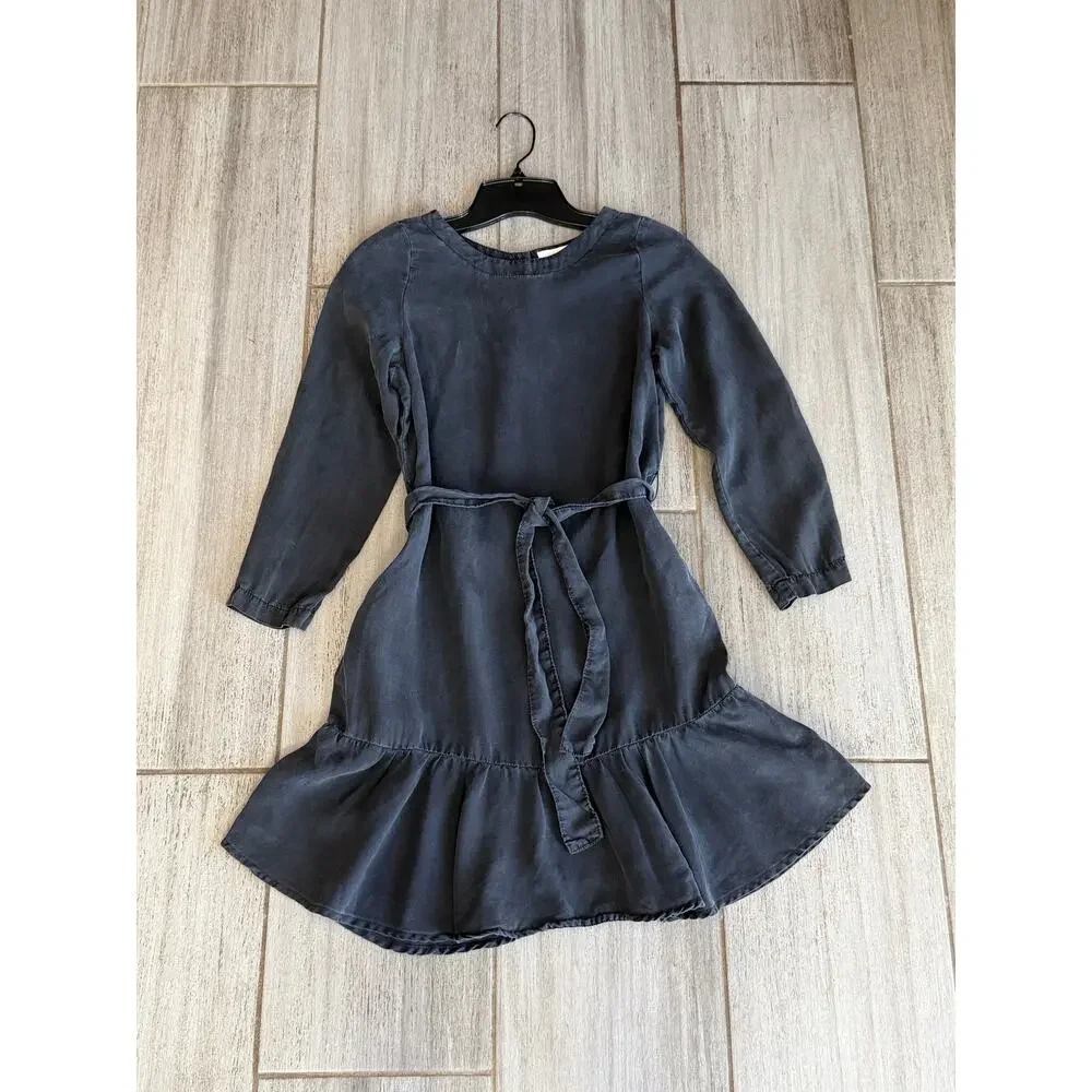 Bella Dahl Girls Tiered Dress Size 14 Gray Long Sleeve Tencel Flare Minimalist